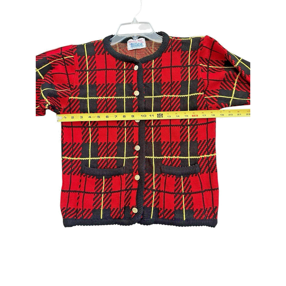 Tally Ho Women's Red Plaid Cardigan Sweater - Size Measured - Picture 4 of 8